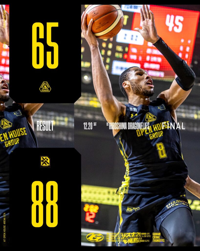 群馬クレインサンダーズ、広島戦で主導権握れず ブラックシアーが27得点も課題残す