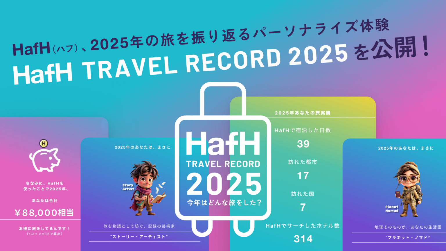 HafH、利用実績を可視化する「TRAVEL RECORD 2025」公開 宿泊数や節約額を個別表示