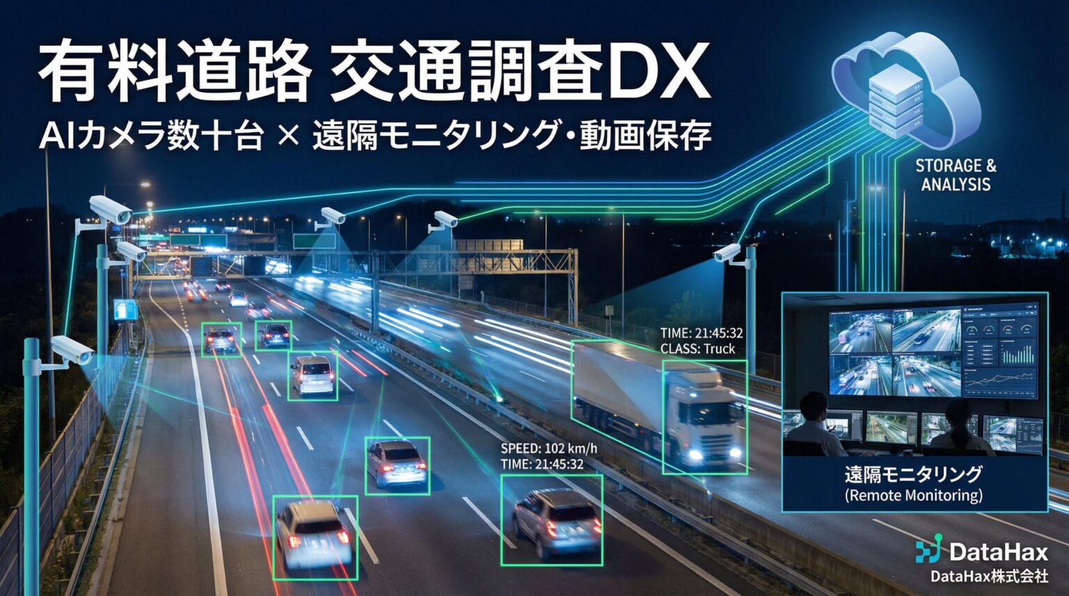 有料道路の交通量調査をDX、AIカメラ20台超で通過時刻と速度を可視化