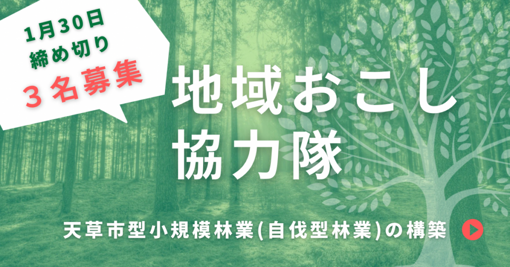 天草市、森林組合所属の地域おこし協力隊を3人募集 月額26万5千円