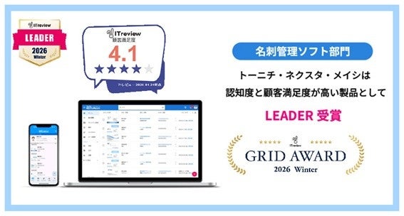 東日印刷の名刺管理アプリ「ネクスタ・メイシ」、ITreviewで4期連続「LEADER」