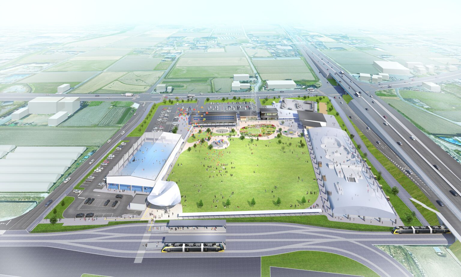 宇都宮LRT平石停留場前に「アークタウン宇都宮」開業、20年運営でアーバンスポーツ拠点へ