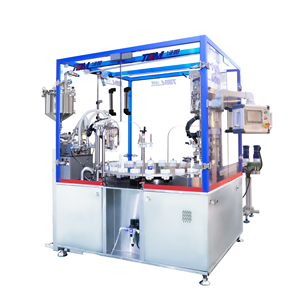 中国TOM社の自動充填設備、化粧品開発展に実機展示 少量多品種の段取り替えをデモ