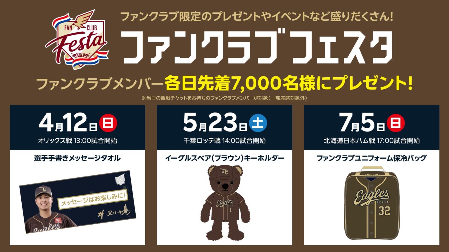 楽天イーグルス、2026年「ファンクラブフェスタ」を3試合で開催 先着7,000人に来場者プレゼント
