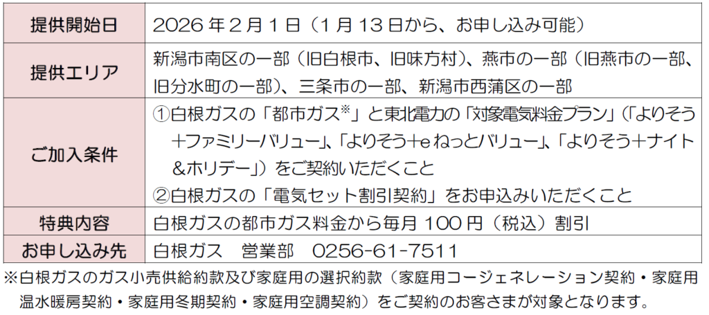 白根ガスと東北電力、新潟の一部でガス・電気セット開始 ガス料金を月100円割引