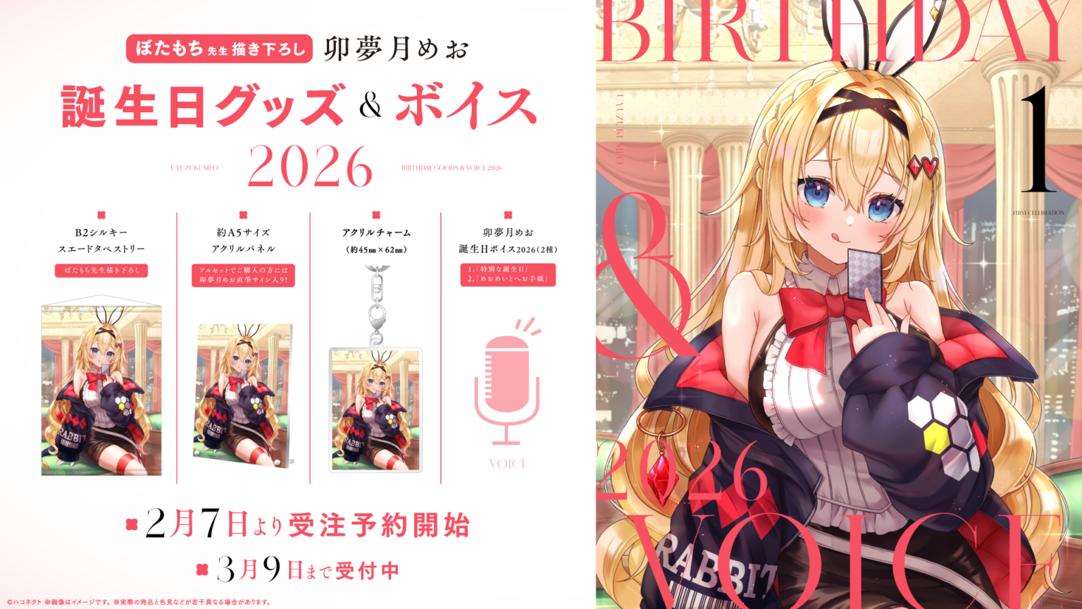 卯夢月めお誕生日記念グッズ&ボイス、2月7日から期間限定販売 フルセット1万円