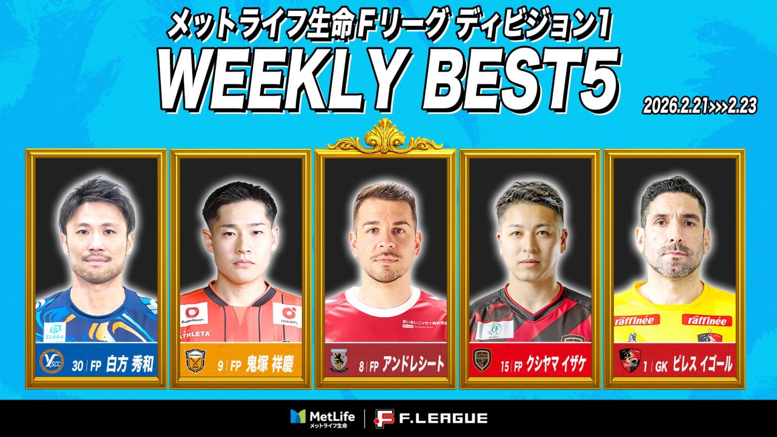 FリーグD1第24・25節の週間ベスト5発表 MVPは名古屋のアンドレシート