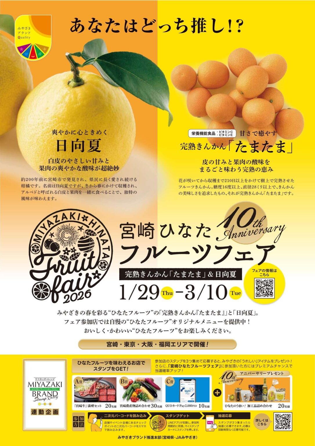 完熟きんかん「たまたま」と日向夏のフェア、1月29日から4都市で約130店参加