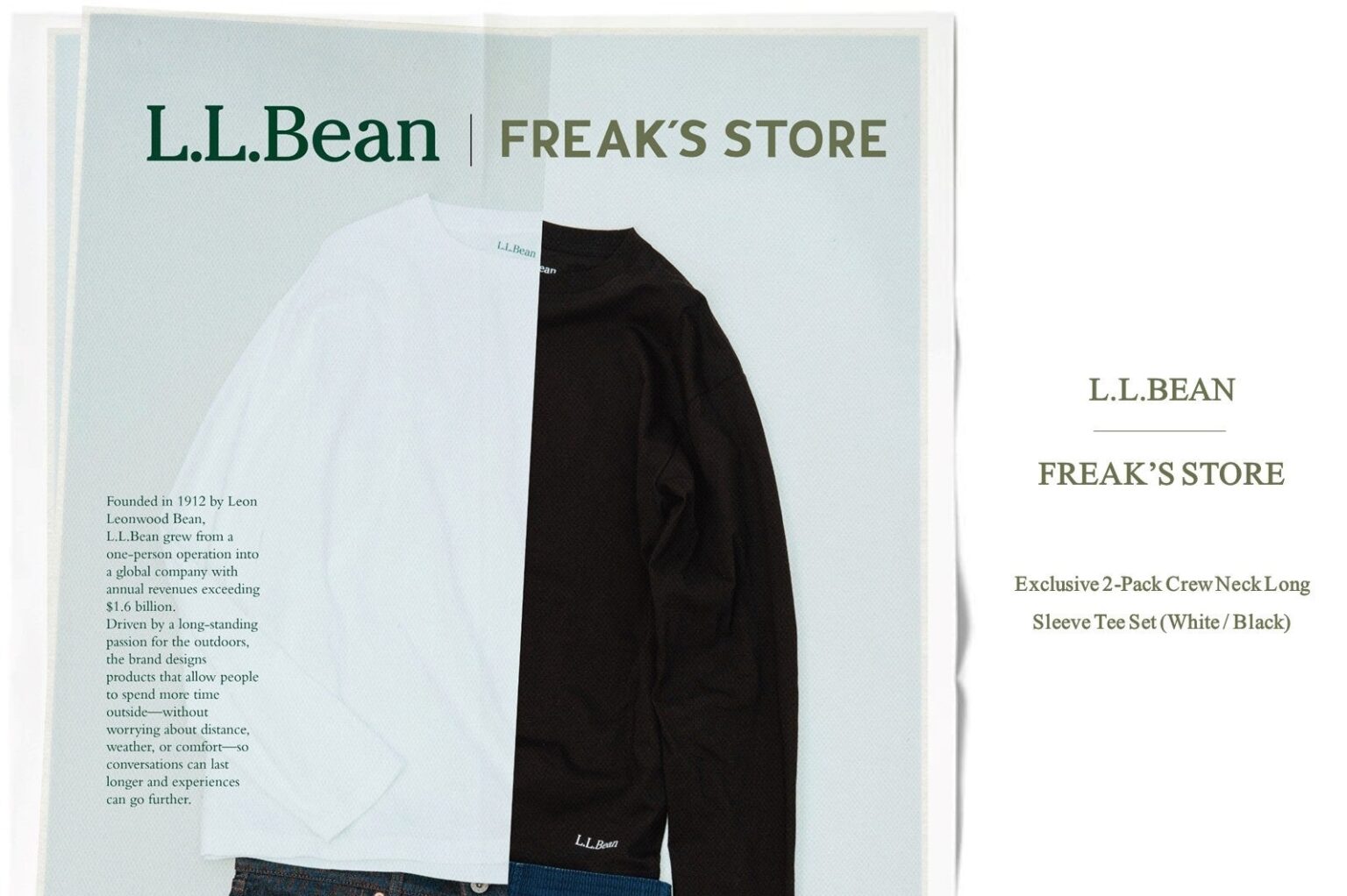 FREAK’S STORE、L.L.Bean別注の2パック長袖T発売 白黒2枚で6,600円