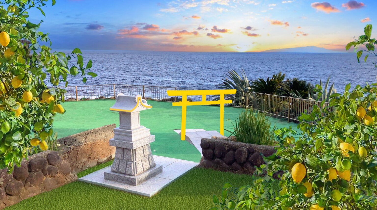 初島のプールサイドに「初海神社(レモン神社)」完成、3月8日に御霊入れ祭