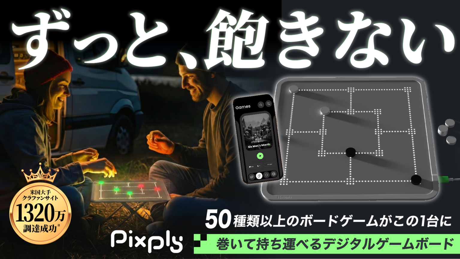 巻取り式LEDマットのデジタルゲームボード「Pixply」Makuakeで先行販売、支援3613%