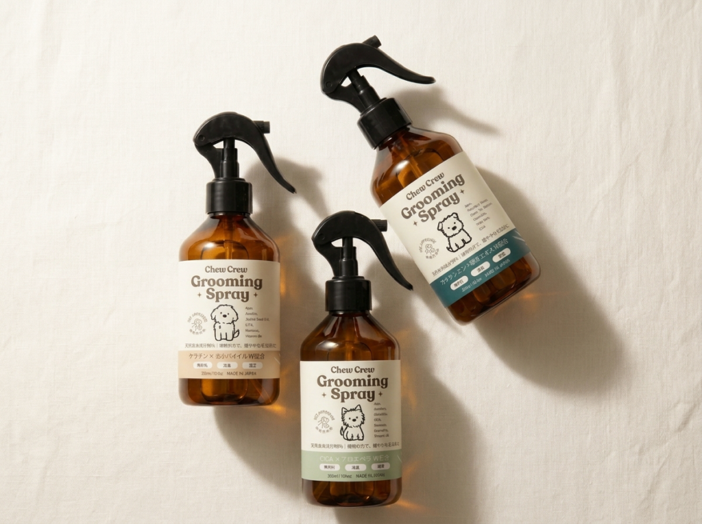 CHEW CREWのグルーミングスプレー「Shine」「Calm」発売、4月中旬に消臭特化「Refresh」も