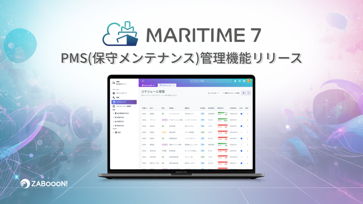 ザブーン、船舶管理「MARITIME 7」に保守管理PMS機能を追加し提供開始