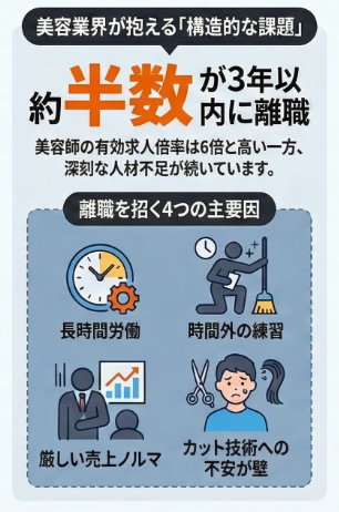 早期離職美容師を4日研修で戦力化、堂島の「KUSELESS」が残業ゼロの働き方モデル