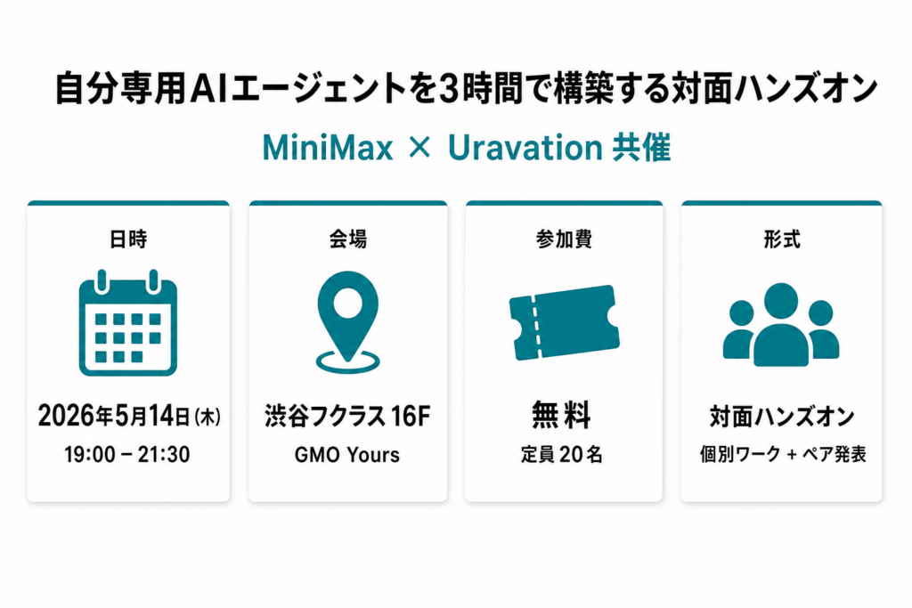 渋谷でMiniMax HubとHailuo AIの対面ハンズオン、Uravationが3時間の実機学習を運営