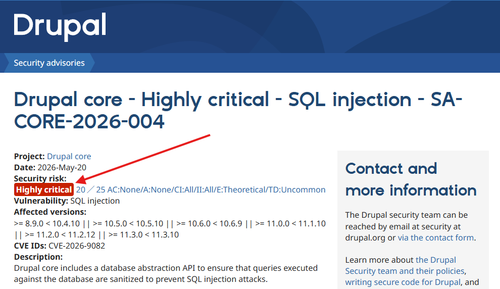 Drupal「SA-CORE-2026-004」受け、モチヤがPostgreSQL利用サイトの緊急点検と更新確認を呼びかけ
