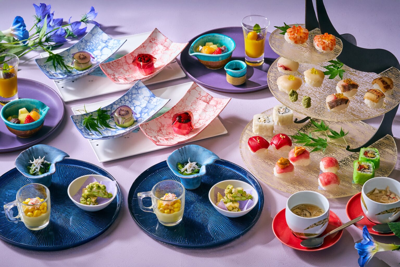 アサガオ彩る“寿司アフタヌーンティー” 6〜8月限定で紀尾井町プリンス35階に登場
