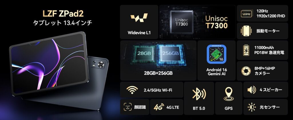 LZFの13.4型タブレット「ZPad2」、Amazonで2万9999円のセット販売開始