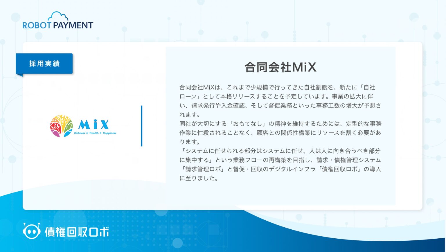 MiX、自社リース拡大に備え「請求管理ロボ」「債権回収ロボ」導入