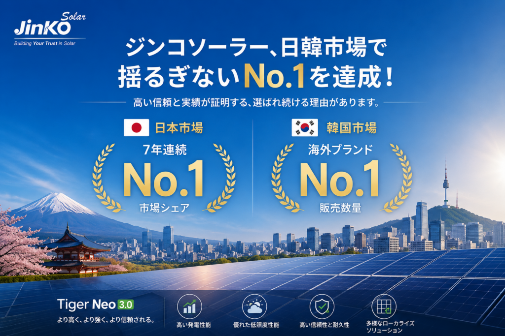 ジンコソーラー、日本で7年連続シェア首位 韓国でも海外企業の販売数量トップ