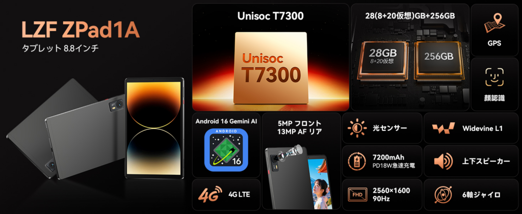 楽天市場でLZF「ZPad1A」発売、8.8型セルラータブを2万3999円で6月30日まで割引