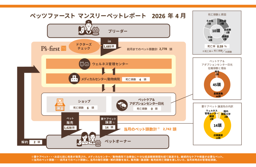 ペッツファースト、2026年4月のマンスリーペットレポート公表 引受1,685頭・死亡率0.59%