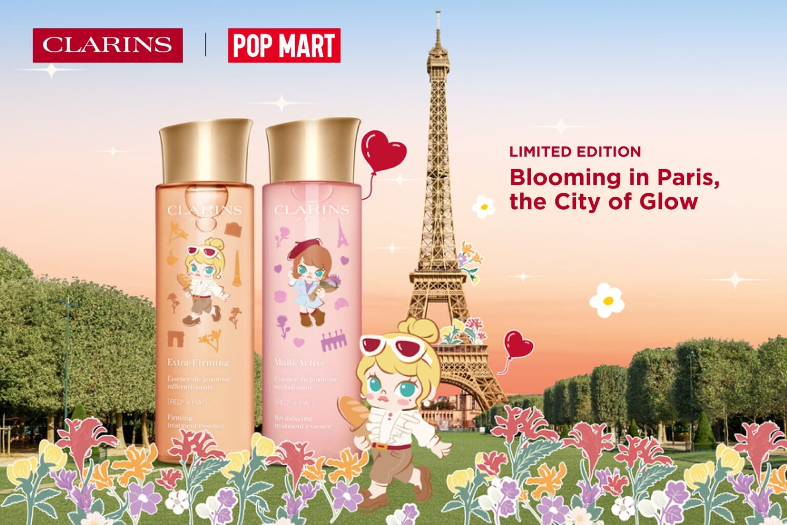 クラランス、POP MART「MOLLY」20周年限定ボトルの化粧水2種を7月3日発売 阪急うめだで先行イベントも