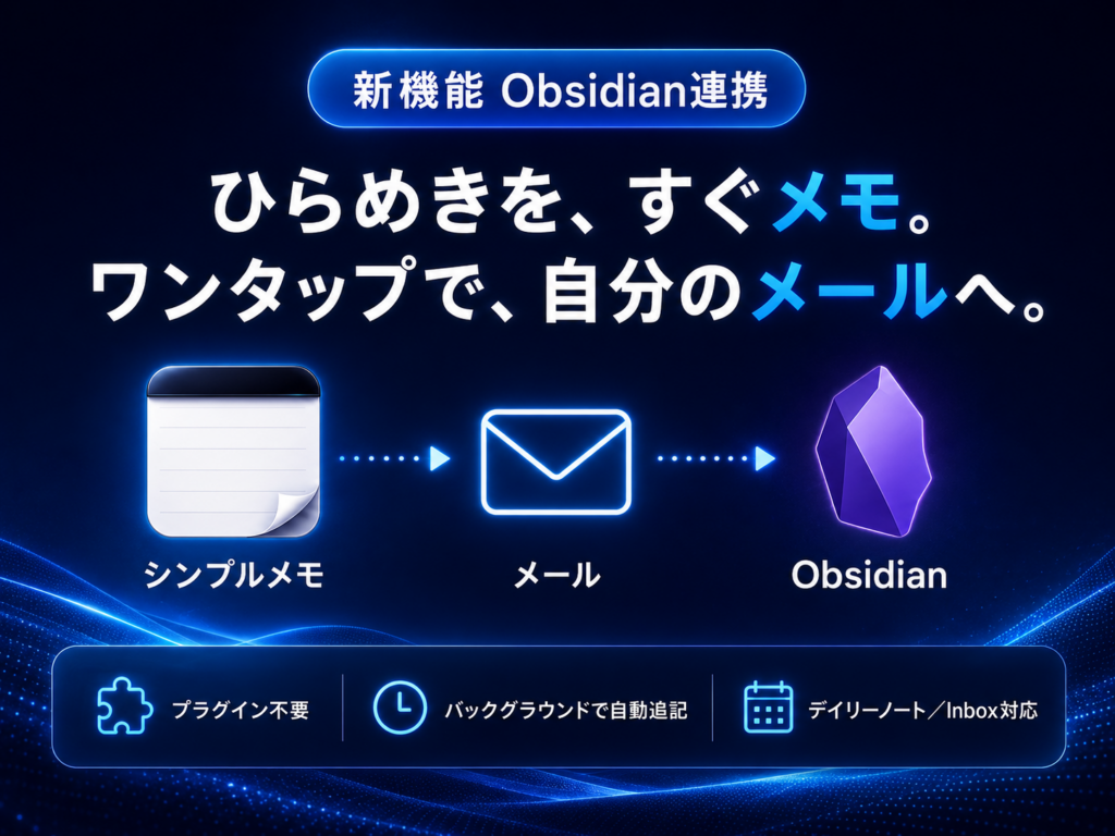 iOSメモアプリ「Captio式シンプルメモ」v3.0、送信メモをObsidianに自動追記と音声入力を追加