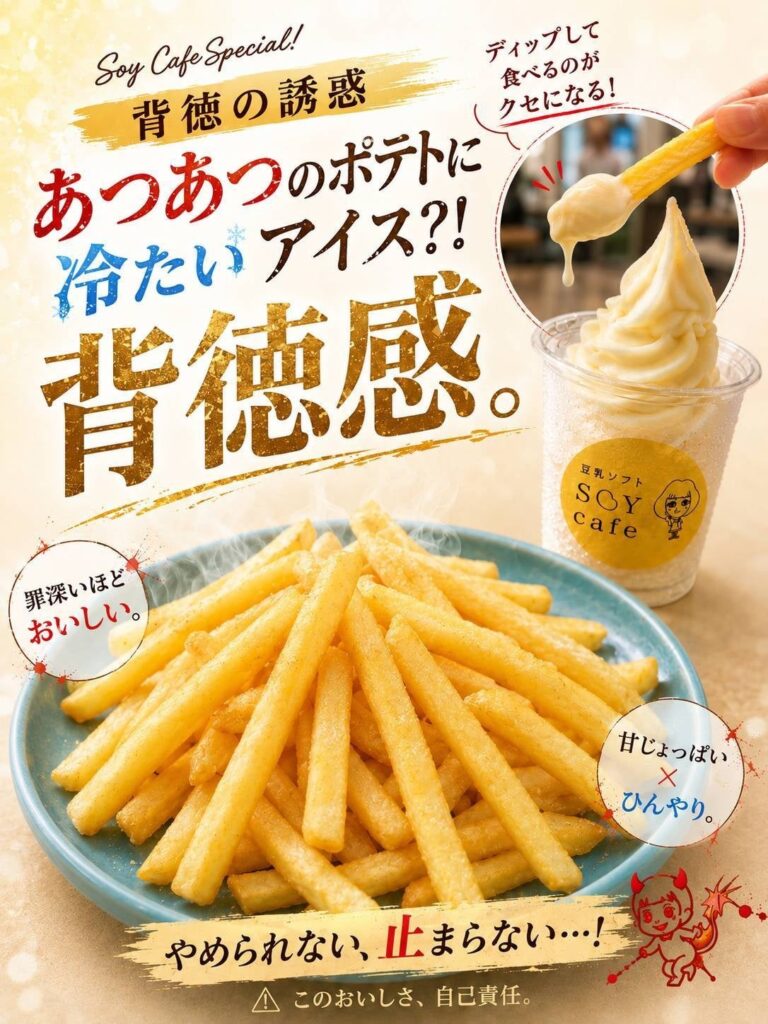 天神地下街「五ケ山豆腐SOYcafe」、フライドポテト×豆乳ソフトの“甘じょっぱい”セット発売