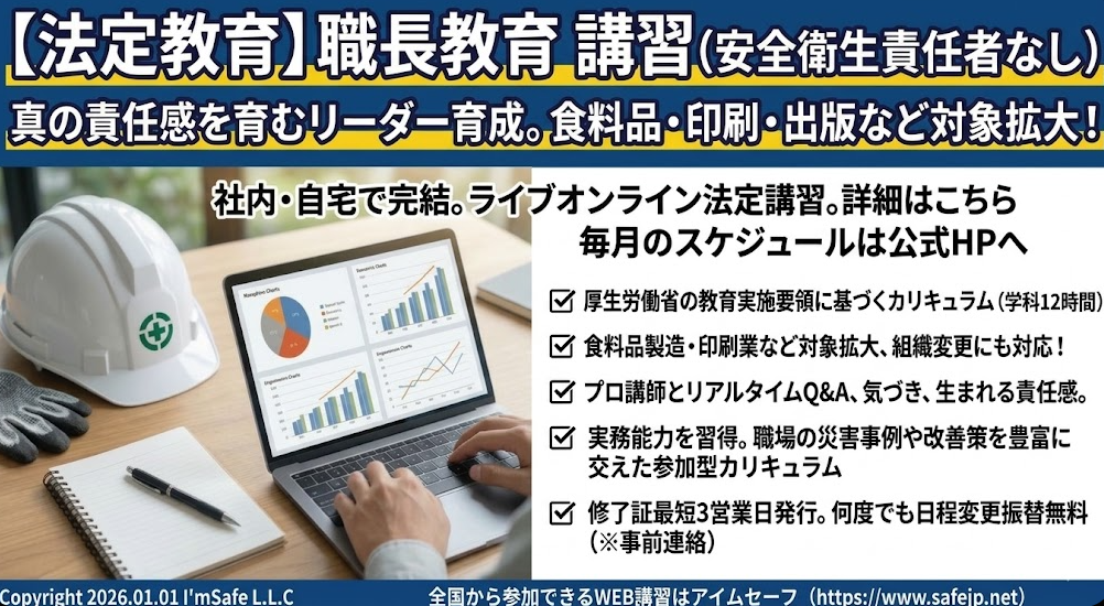 職長教育オンライン講習、8月25・26日にZoomで開催　受講料1.3万円