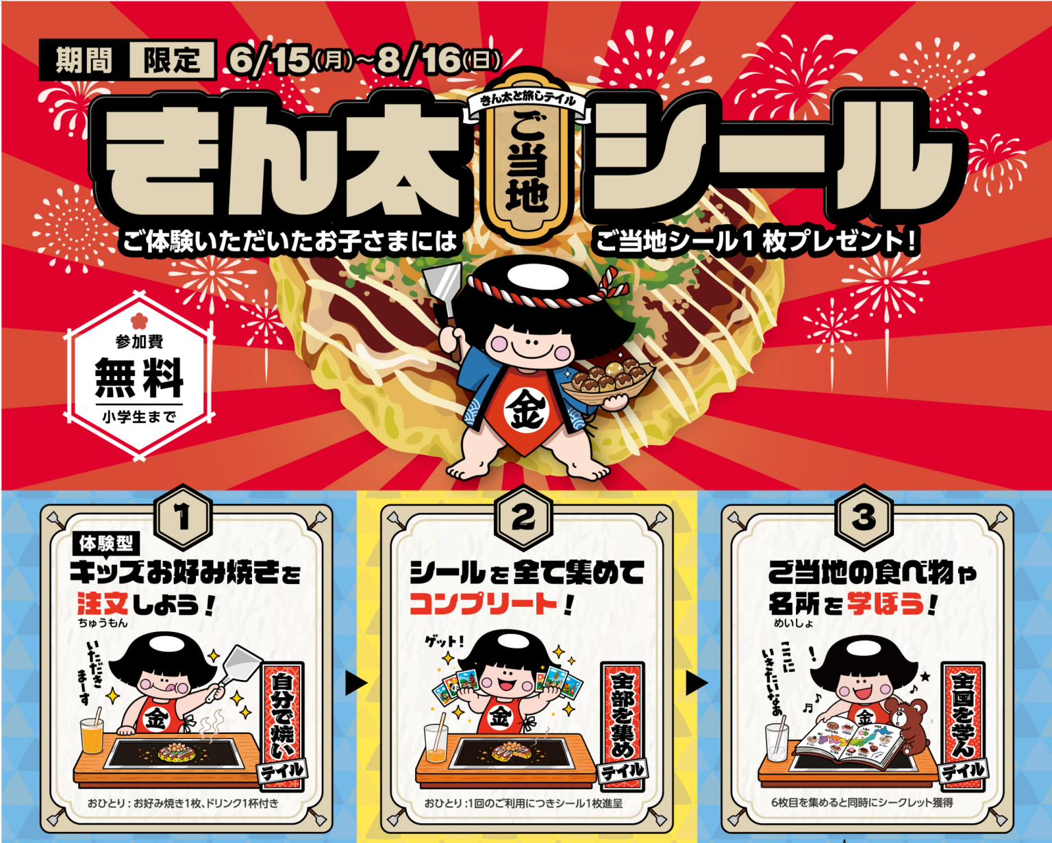 きん太、子どもがお好み焼きを焼く体験で関西6府県シール配布 全6種でシークレットも