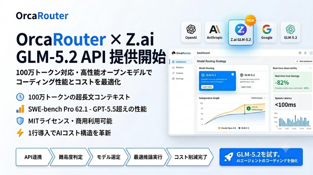 FlashLabsのOrcaRouter、Z.aiの新モデル「GLM-5.2」API提供開始 最大100万トークンで自動ルーティング強化