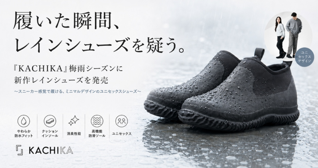 KACHIKA、スニーカー感覚の新作レインシューズ発売 防滑ソールと消臭機能で梅雨需要狙う