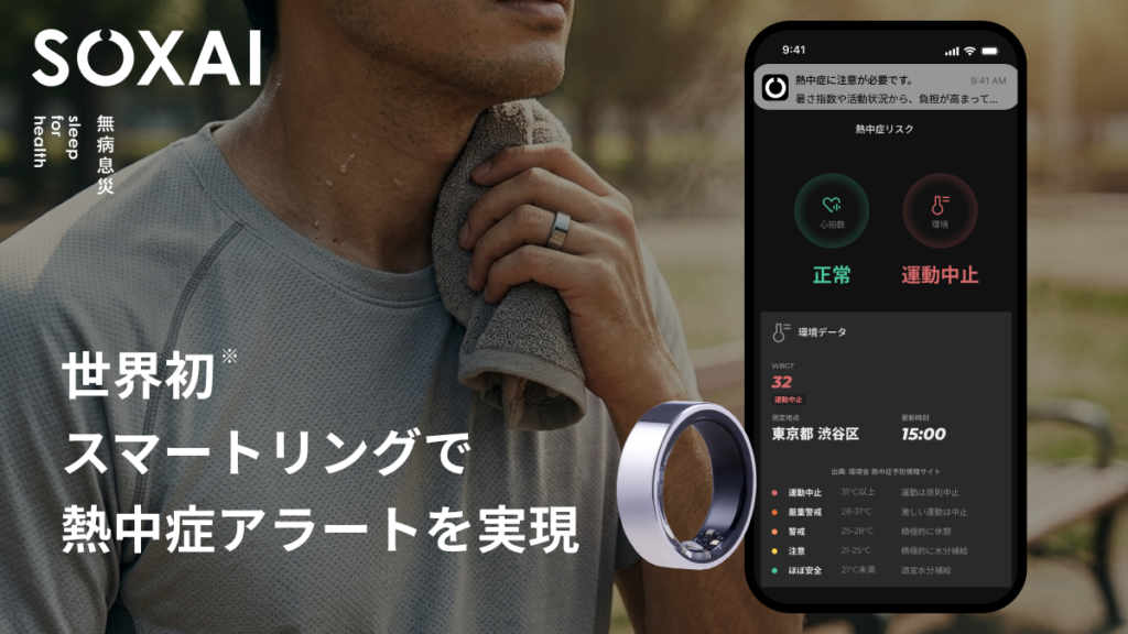 SOXAI、スマートリングで世界初の熱中症アラート WBGTと心拍・体表温を統合分析