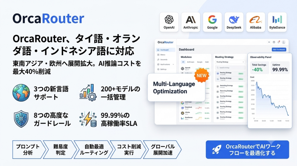 OrcaRouterがタイ語・オランダ語・インドネシア語に対応、FlashLabsが国内販売で多言語AI運用を後押し