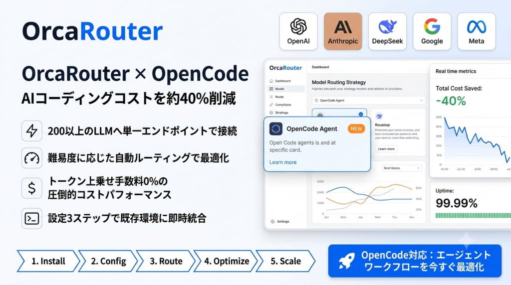 OpenCodeがOrcaRouterに正式対応、単一APIキーで200超のLLMを利用可能に