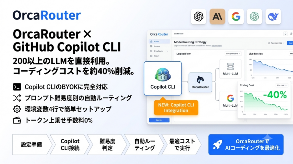 Copilot CLIがOrcaRouterに正式対応、単一APIキーで200超のLLMを利用可能に