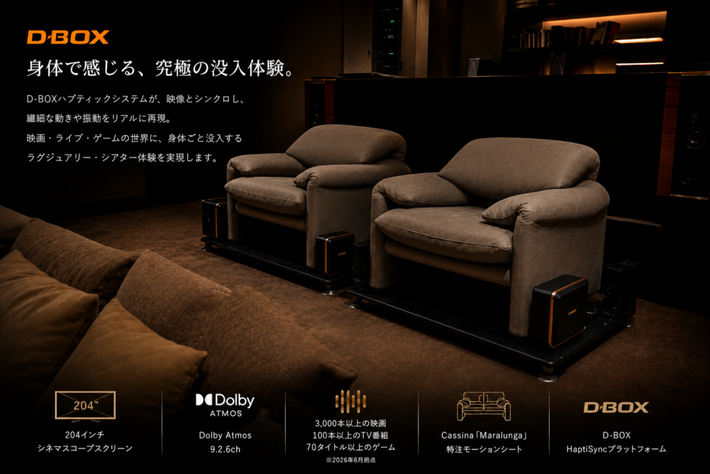 六本木ARECがD-BOX導入、204インチ×Dolby Atmosで体感型ホームシアター提案