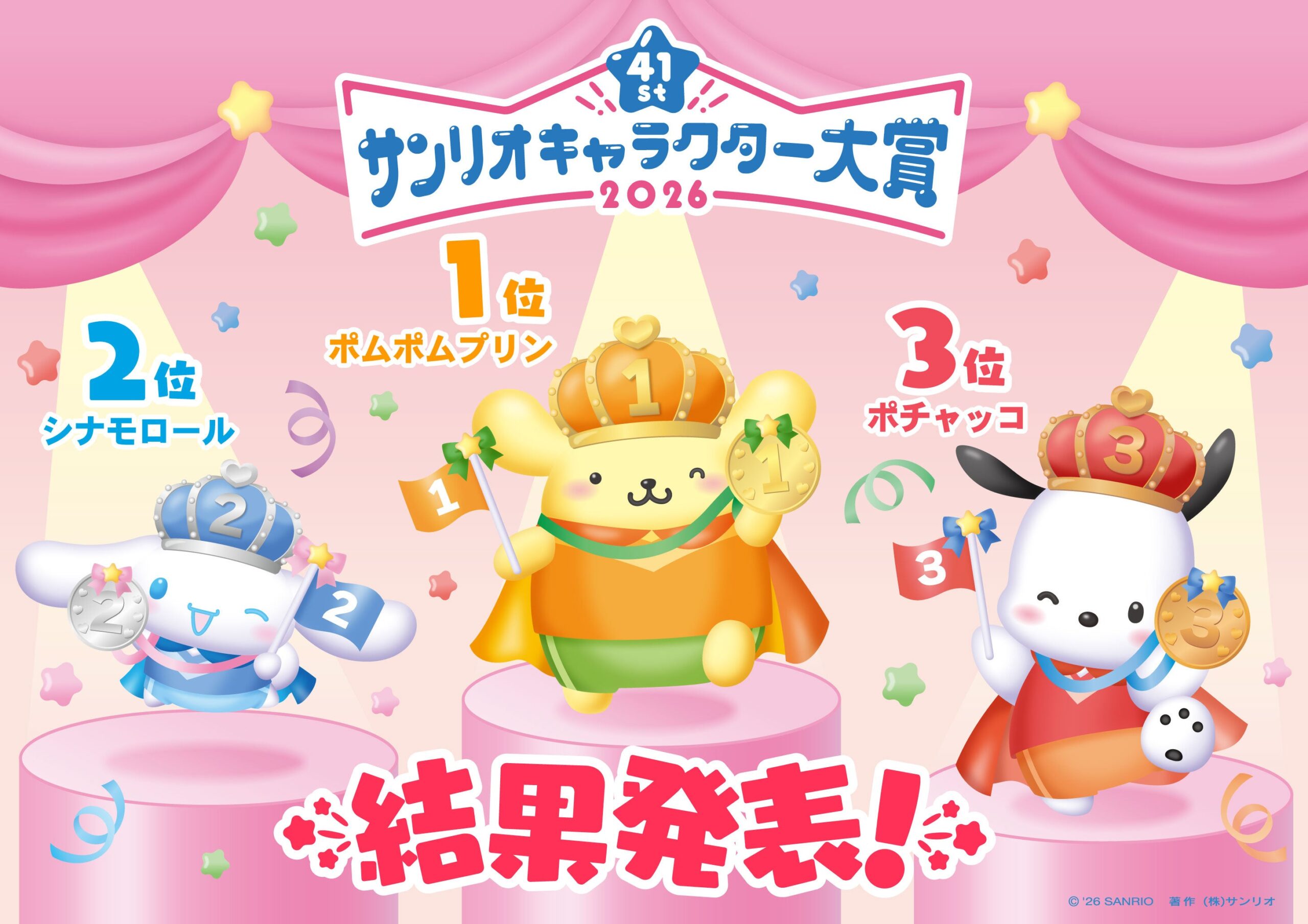 サンリオキャラクター大賞2026、ポムポムプリンが2年連続1位　総得票は過去最多7064万票