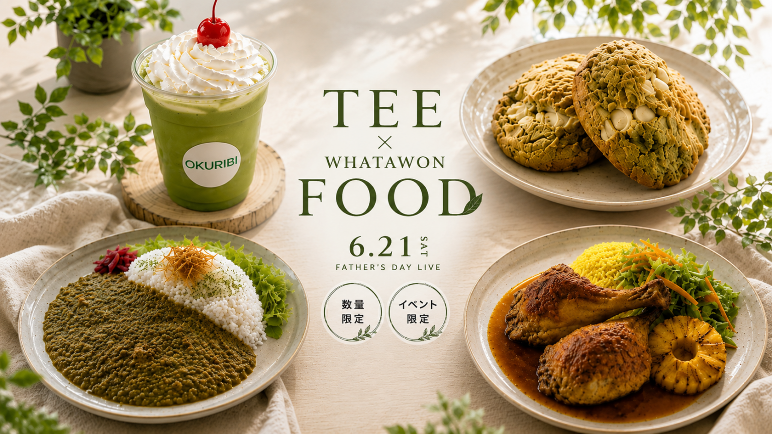 WHATAWONで父の日限定「TEE×TEA FOOD」開催、お茶テーマのコラボ4種を数量限定販売