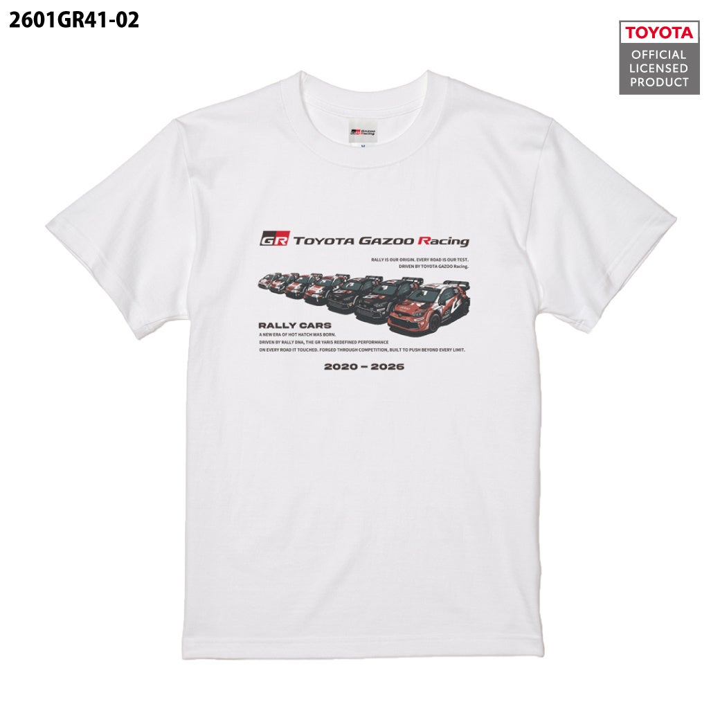 トヨタ歴代GRラリーカー（2020〜2026）イラストTシャツ、CAMSHOP.JPで7月26日発売
