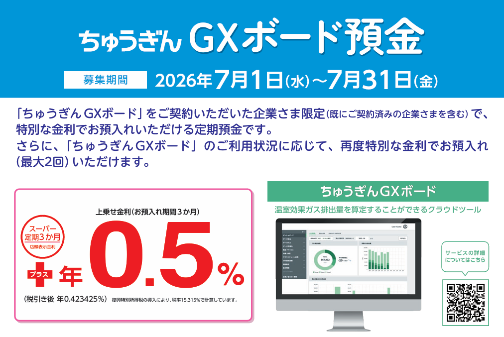 中国銀行、GX契約企業向け定期預金を7月限定で開始 店頭金利に0.5%上乗せ 中国銀行、GX契約企業向け定期預金を7月限定で開始 店頭金利に0.5%上乗せ