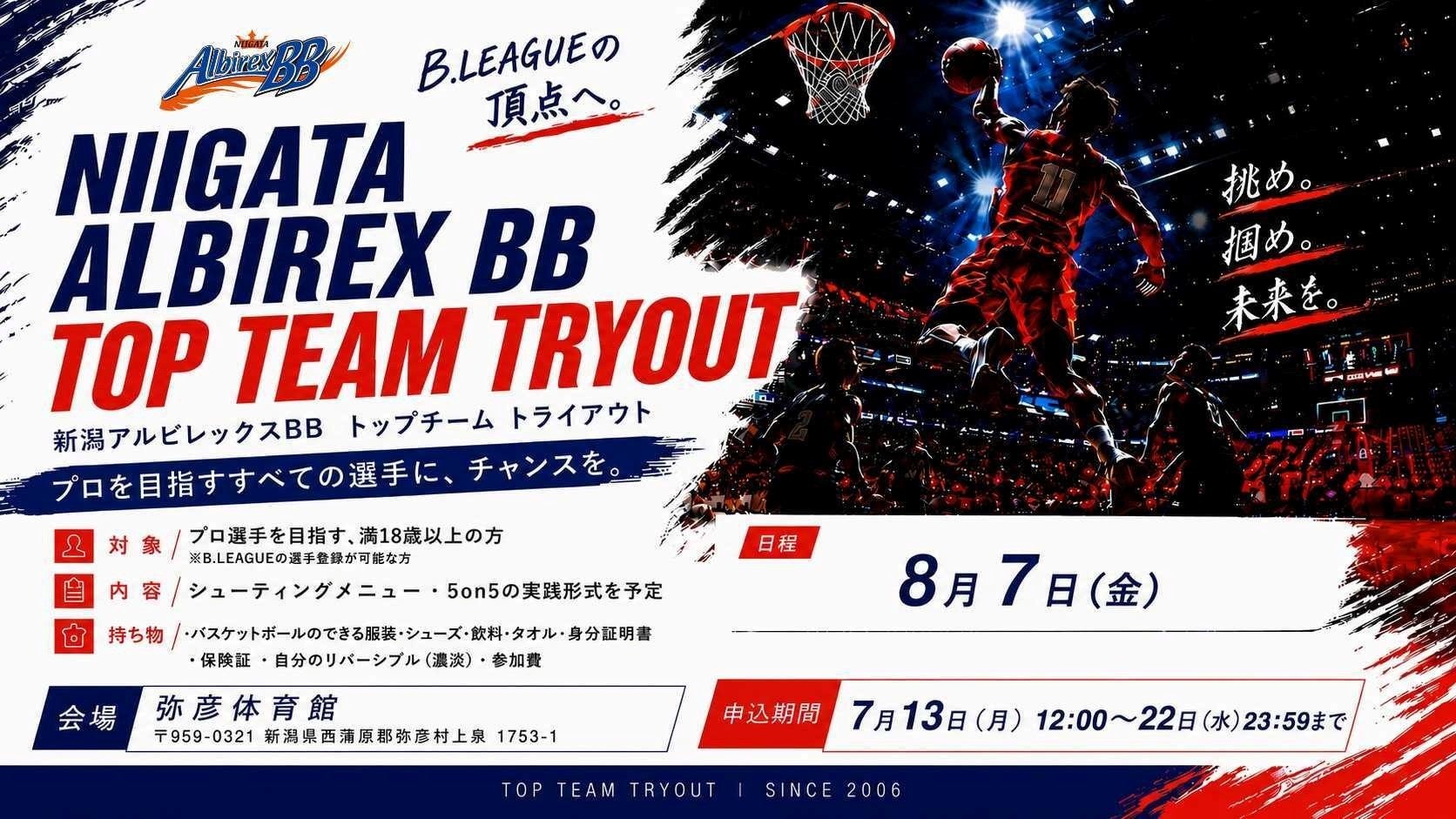 ASC学生が運営参画、新潟アルビレックスBBトップチームトライアウトを8月7日開催