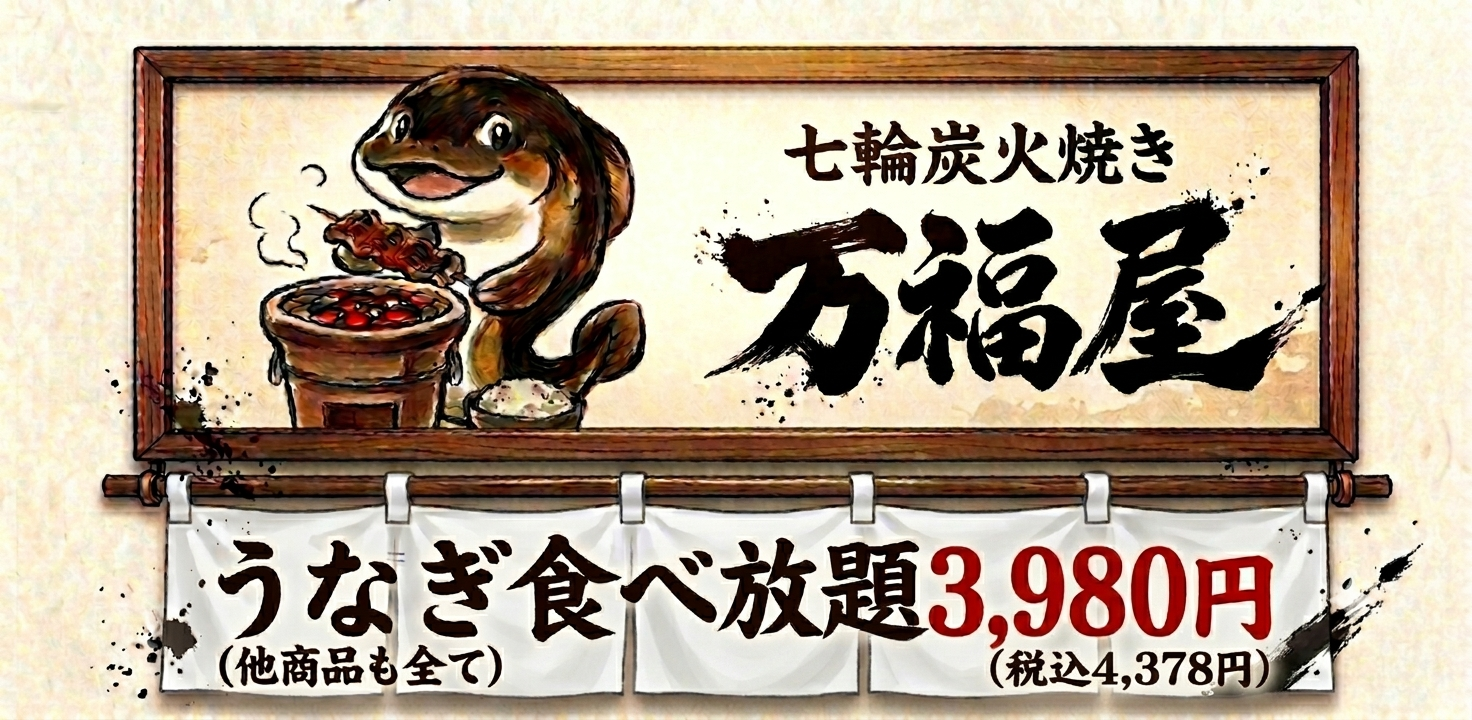 横浜ノースポートモールに体験型うなぎ食べ放題「万福屋」期間限定、90分で3,980円 横浜ノースポートモールに体験型うなぎ食べ放題「万福屋」期間限定、90分で3,980円