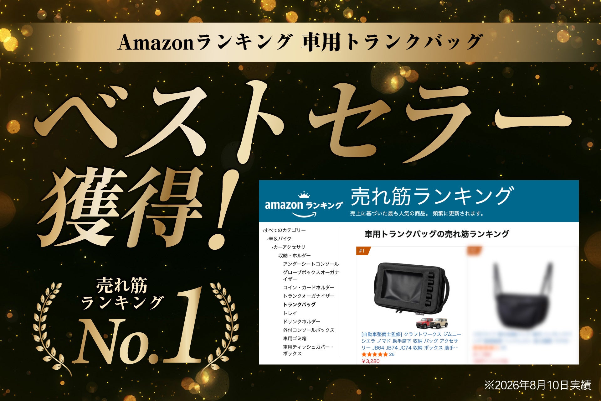 CRAFTWORKSのジムニー専用「助手席下収納バッグ」、Amazon車用トランクバッグで1位に CRAFTWORKSのジムニー専用「助手席下収納バッグ」、Amazon車用トランクバッグで1位に