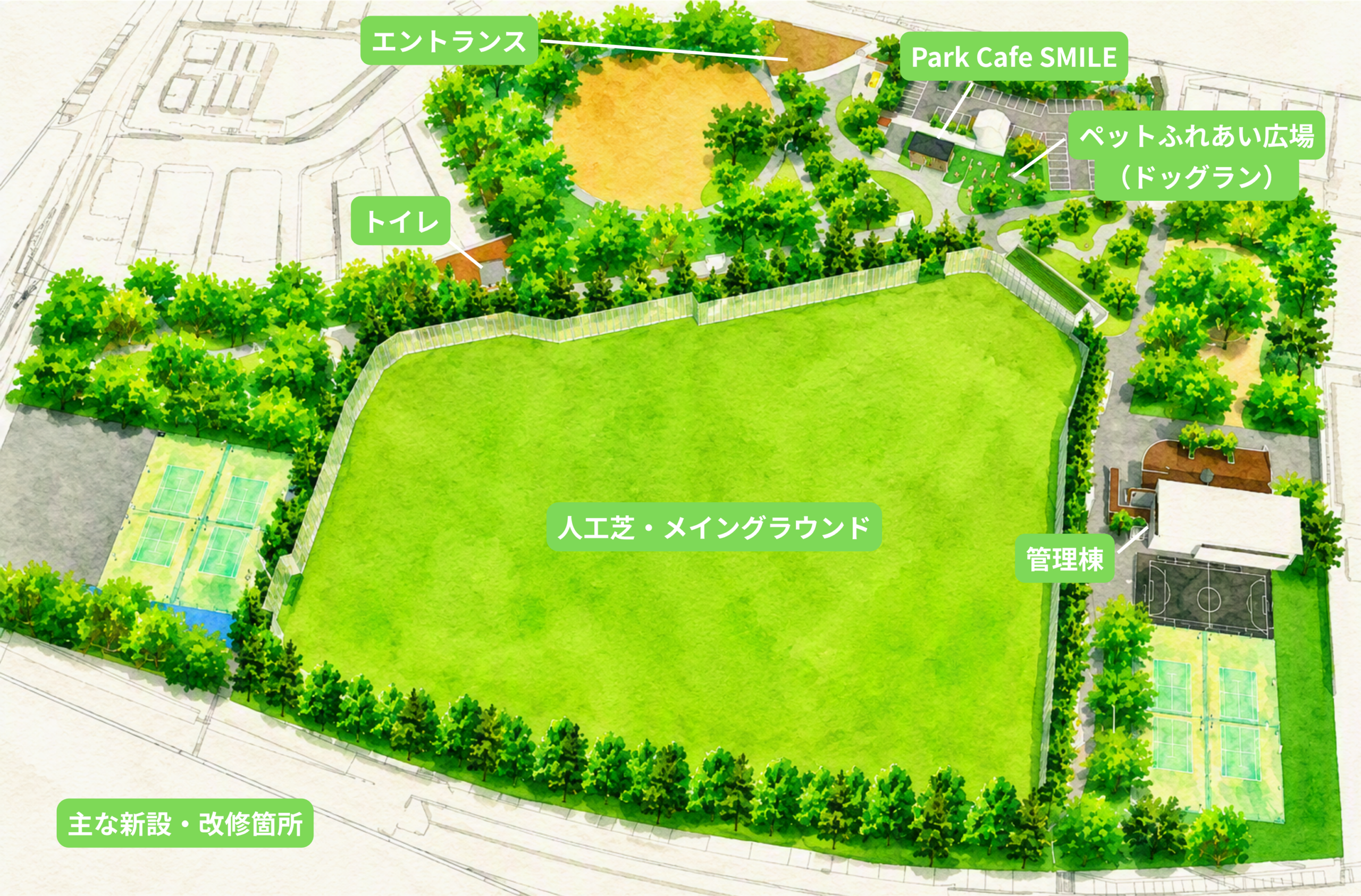 吹田・中の島公園が全面刷新、人工芝グラウンドとカフェ新設　9月12日に記念イベント