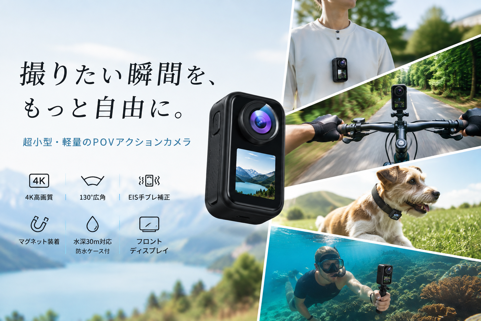 立川のL&Lライブリーライフ、約66gのPOVアクションカメラを発売 4K・130°広角・防水ケース30m対応 立川のL&Lライブリーライフ、約66gのPOVアクションカメラを発売 4K・130°広角・防水ケース30m対応