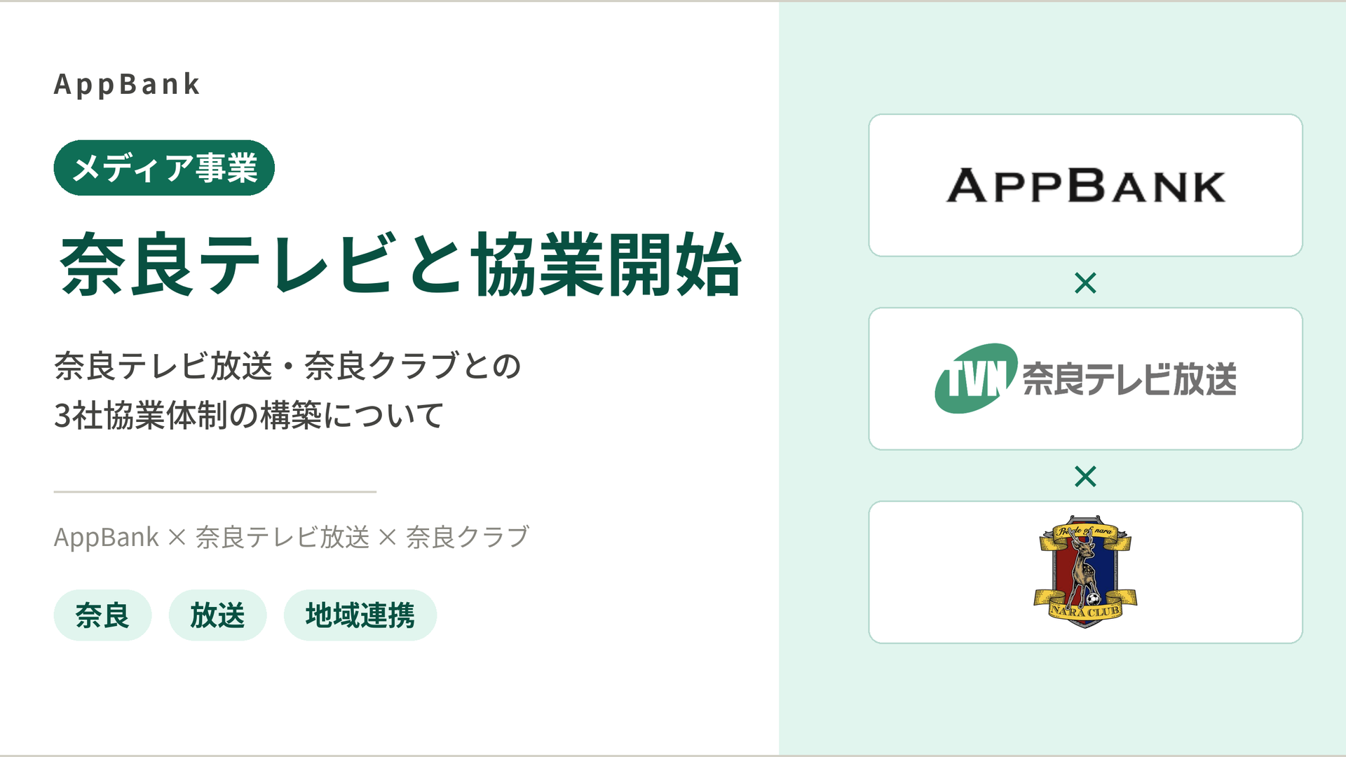 AppBank、奈良テレビと奈良クラブ支援で基本合意 2026/27ホーム戦中継を軸に集客と地域活性化 AppBank、奈良テレビと奈良クラブ支援で基本合意 2026/27ホーム戦中継を軸に集客と地域活性化