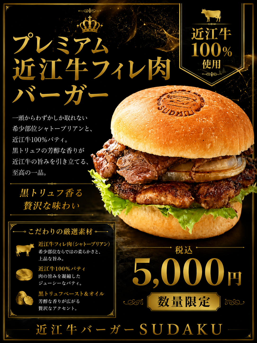 近江牛バーガーSUDAKU、数量限定「プレミアム近江牛フィレ肉バーガー」発売 近江牛バーガーSUDAKU、数量限定「プレミアム近江牛フィレ肉バーガー」発売