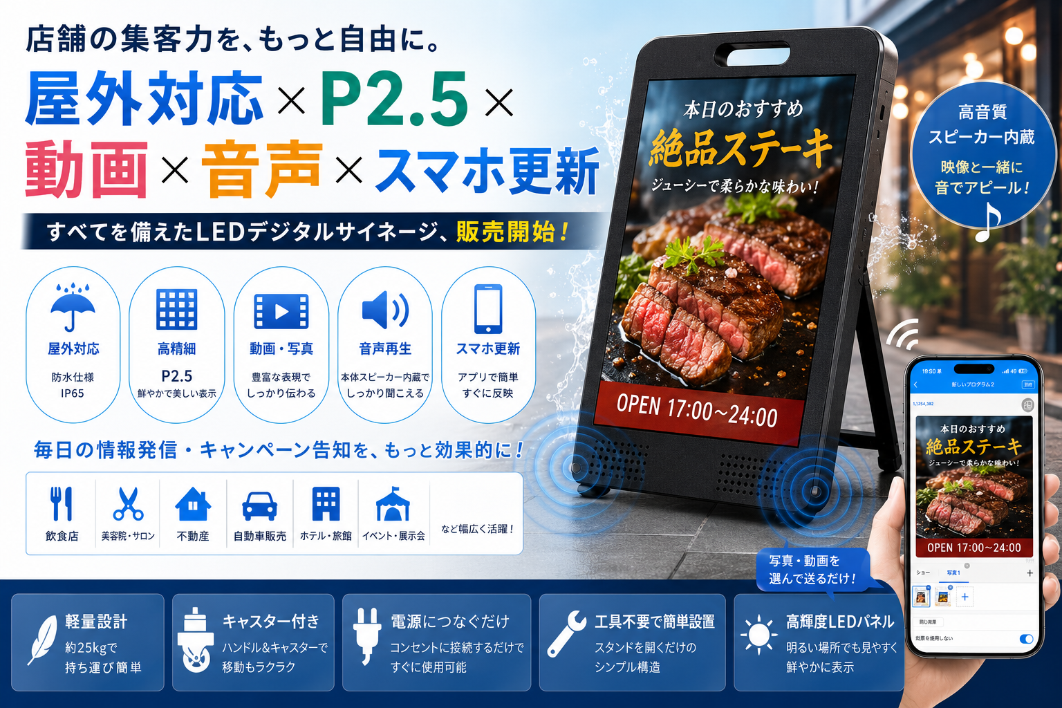 ポイントイェス、屋外対応P2.5のLEDデジタルサイネージを販売開始 スマホ更新と音声再生に対応 ポイントイェス、屋外対応P2.5のLEDデジタルサイネージを販売開始 スマホ更新と音声再生に対応